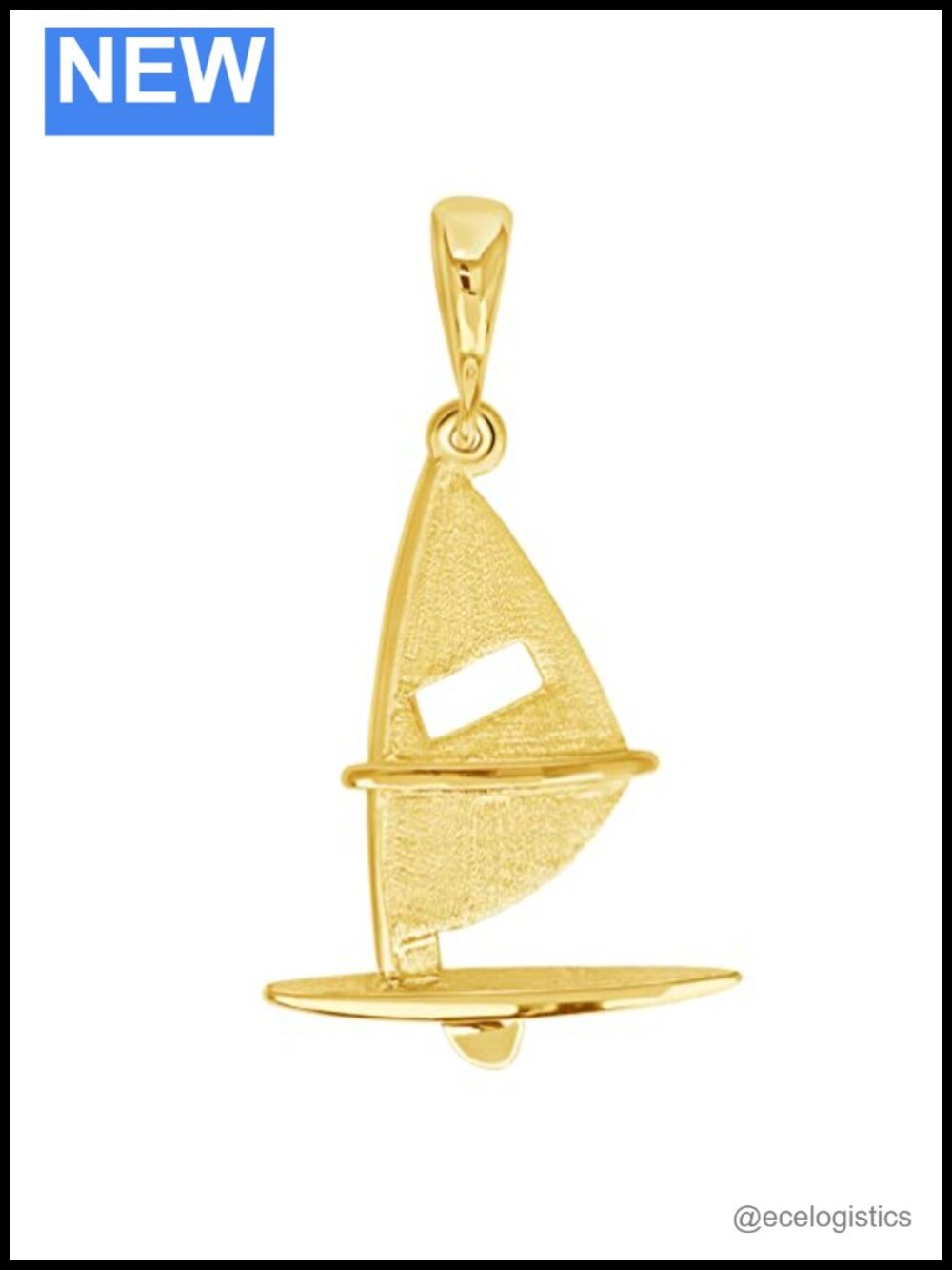 Solid 14k Yellow Gold Sailing Sailboard Windsurfing Pendant